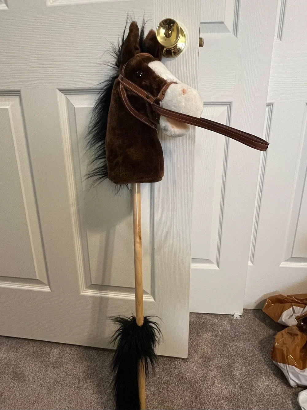 Plush Brown Horse Stick Toy with Bridle